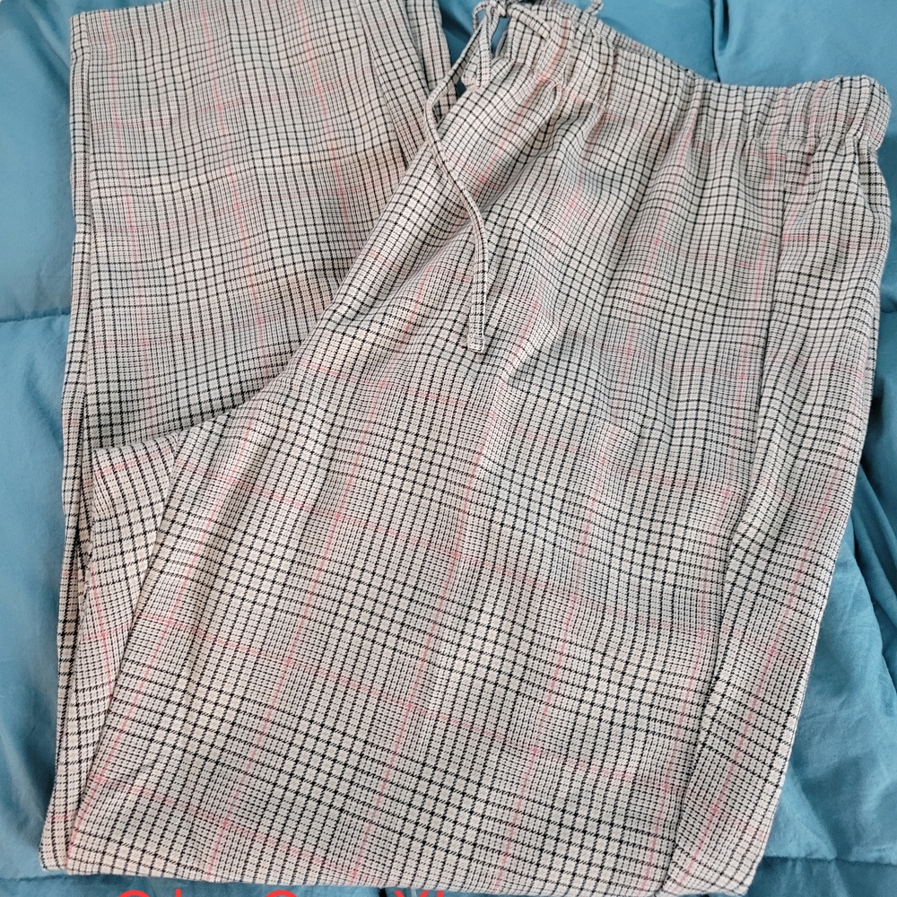 Women's Checkered Joggers - Black, White, and Pink